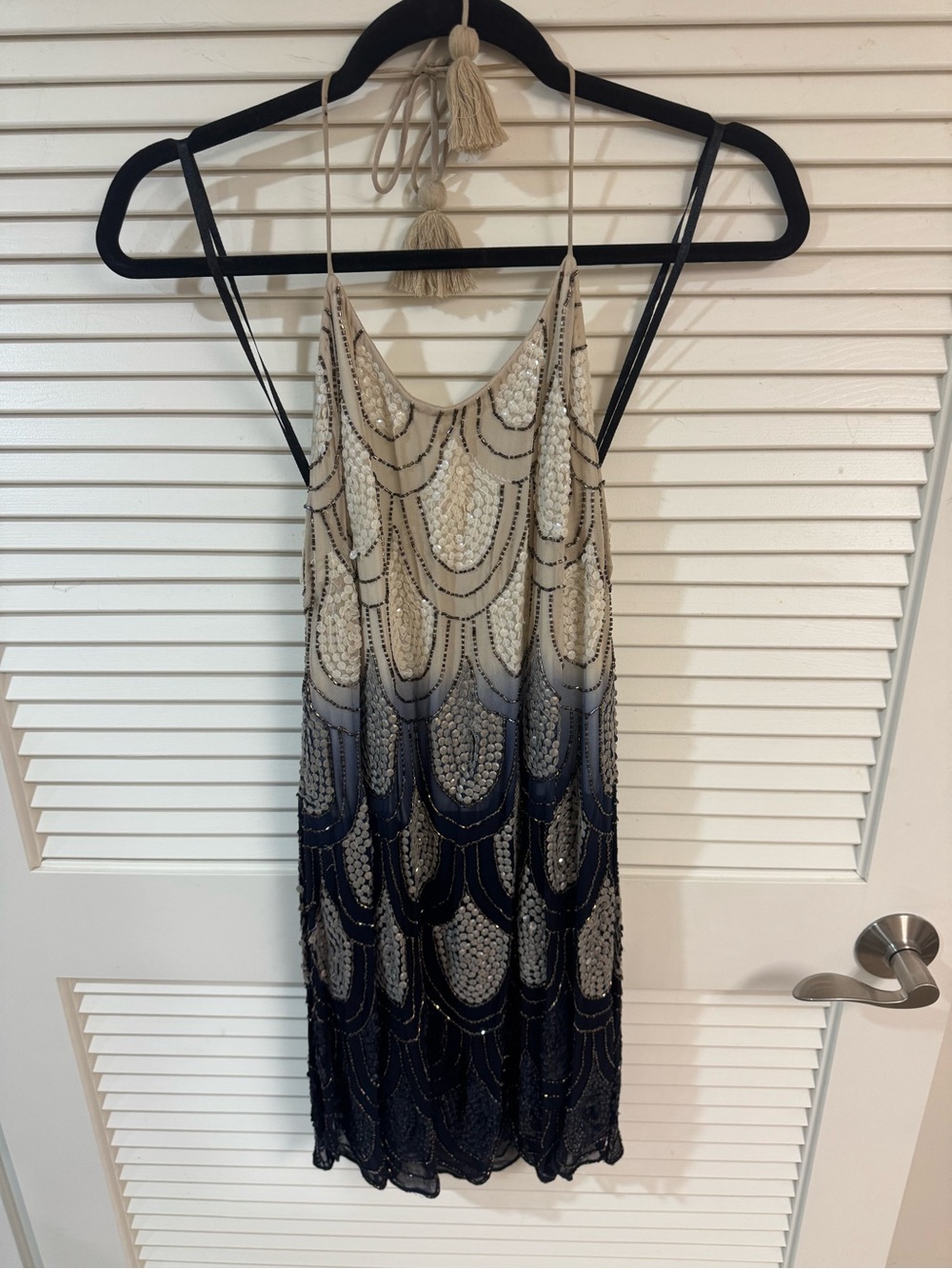 NBD Beaded Ombre Slip Dress in Cream and Navy